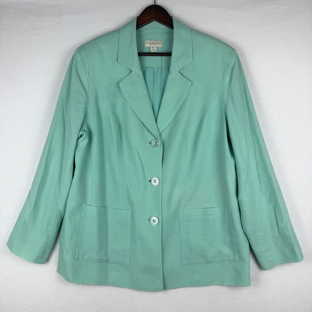 Appleseed's Blazer Women 16W Seafoam Green Linen Blend Button Front Jacket